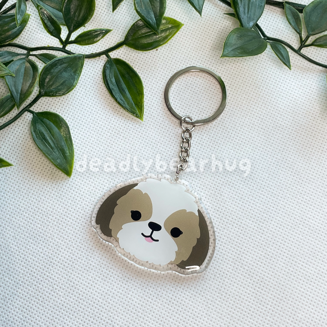 Shih Tzu Dog Double-Sided Epoxy Acrylic Keychain / Black Brown White Brindle Tan