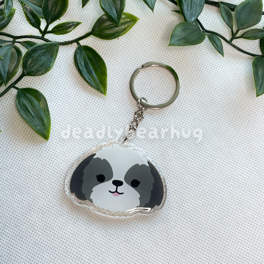 Shih Tzu Dog Double-Sided Epoxy Acrylic Keychain / Black Brown White Brindle Tan