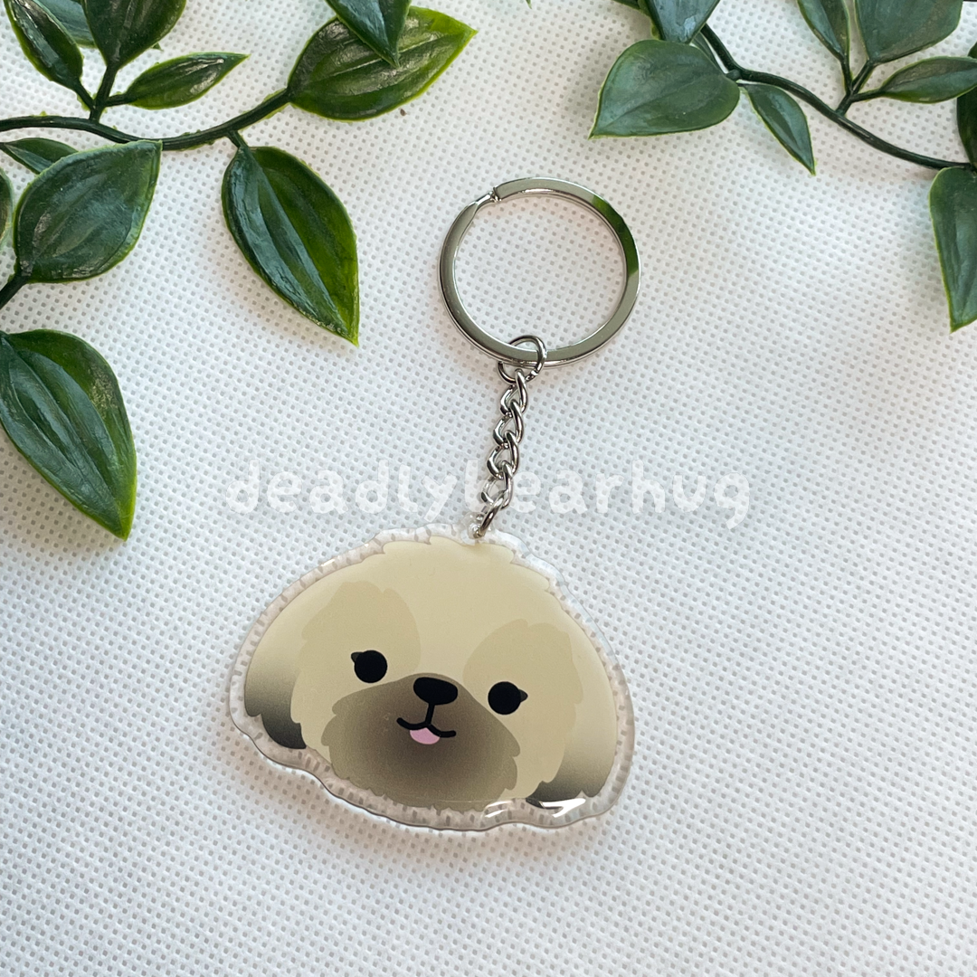 Shih Tzu Dog Double-Sided Epoxy Acrylic Keychain / Black Brown White Brindle Tan