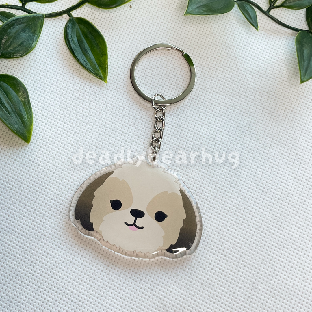 Shih Tzu Dog Double-Sided Epoxy Acrylic Keychain / Black Brown White Brindle Tan
