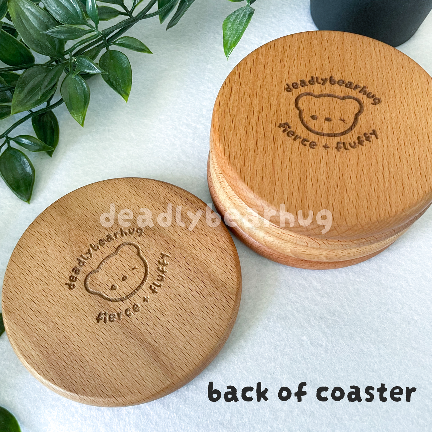 "Comfy and Cozy" deadlybearhug Bear Wooden Beech Coaster for Home
