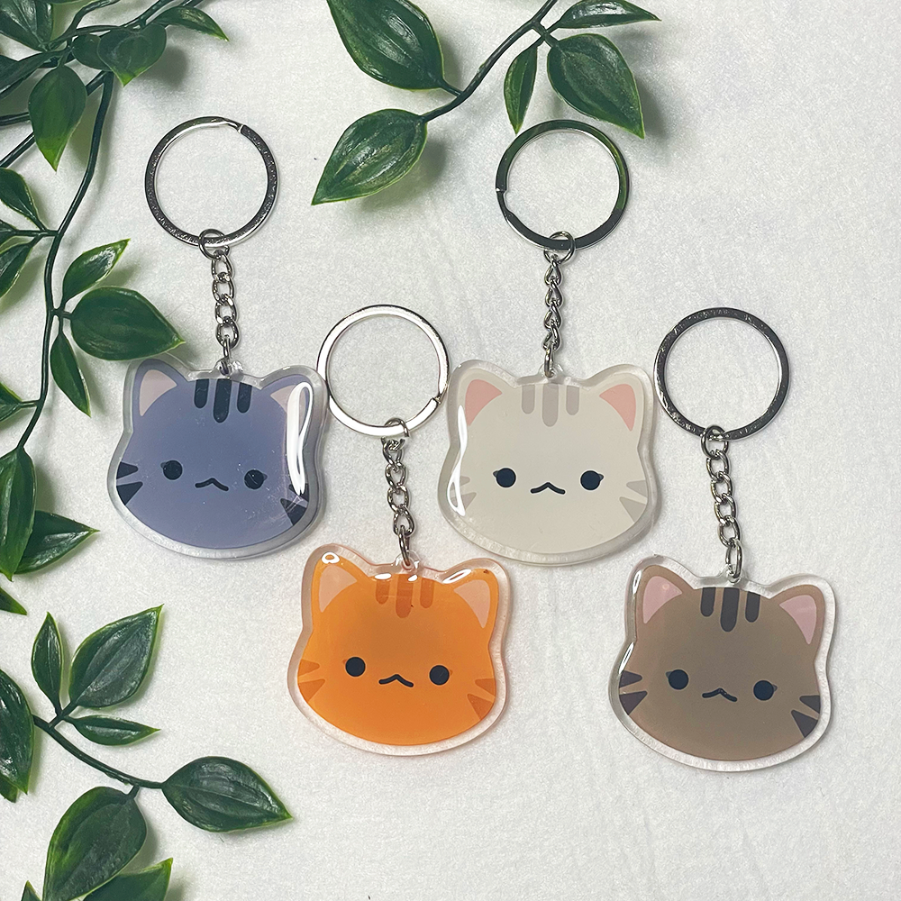Tabby Cat Double-Sided Epoxy Acrylic Keychain / Orange Gray Brown White