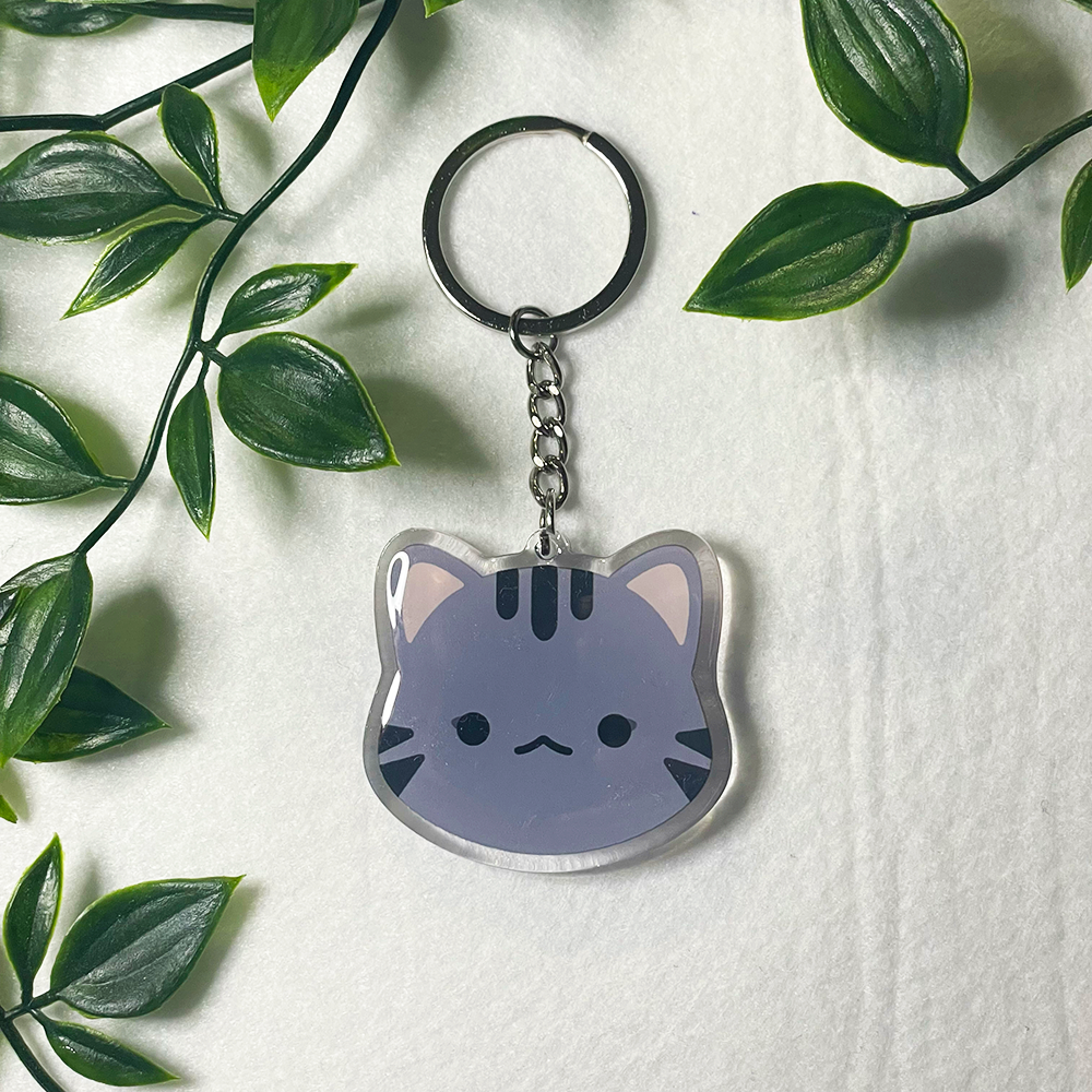 Tabby Cat Double-Sided Epoxy Acrylic Keychain / Orange Gray Brown White