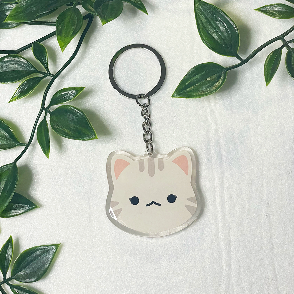 Tabby Cat Double-Sided Epoxy Acrylic Keychain / Orange Gray Brown White