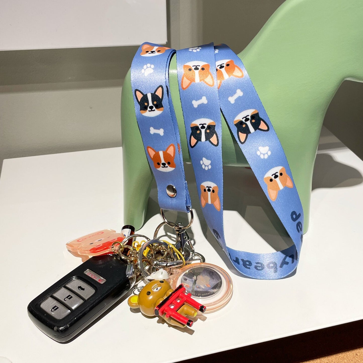 Corgi Dog Blue Assorted Color Long Lanyard / Fawn Red Tricolor