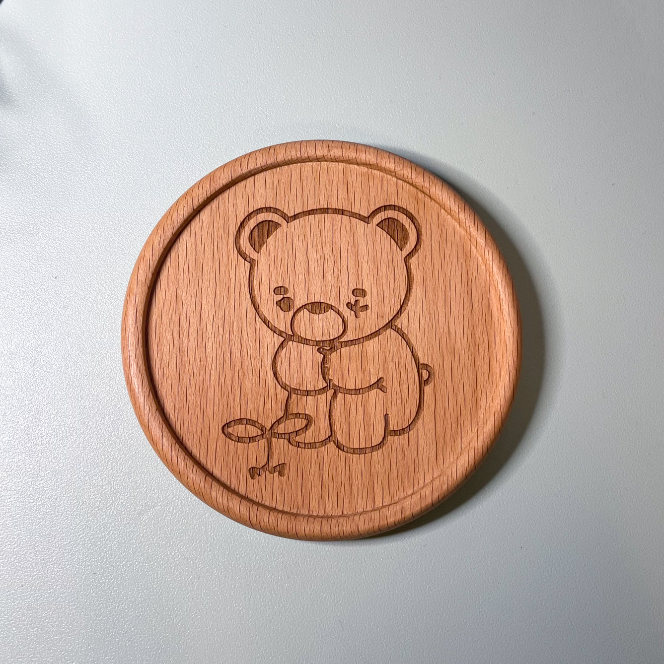 "Sprout Bear" deadlybearhug Bear Wooden Beech Coaster for Home