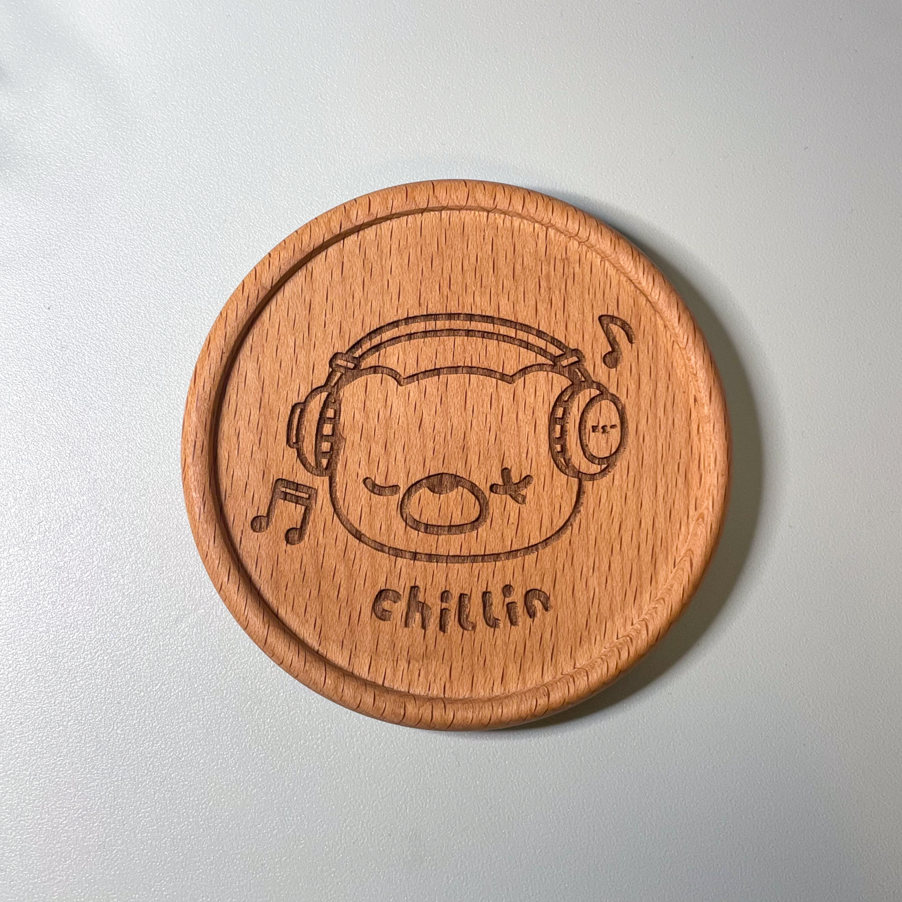 "Chillin" deadlybearhug Bear Wooden Beech Coaster for Home
