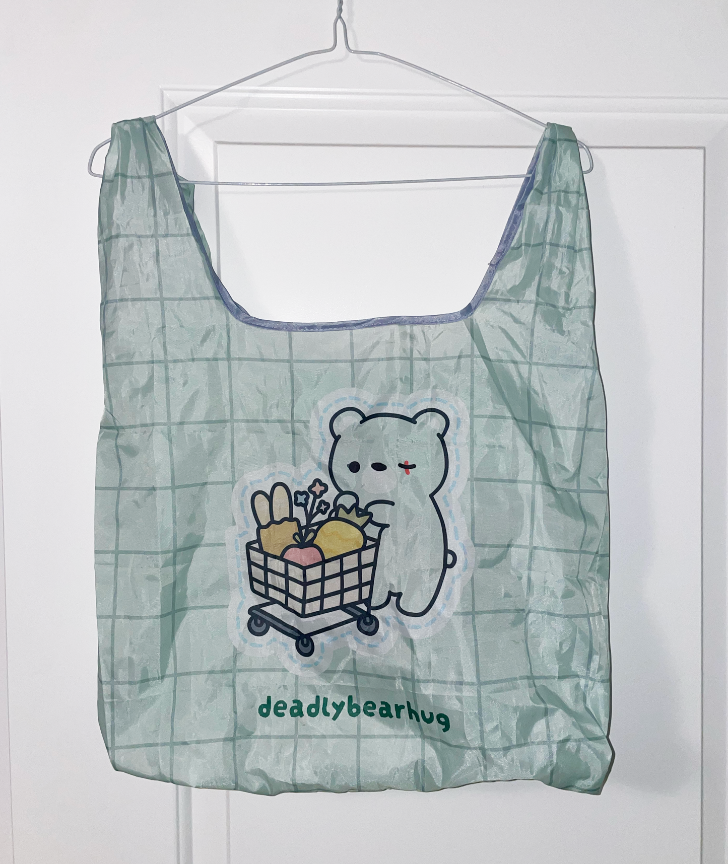 deadlybearhug grocery tote bag (foldable with attached pocket)