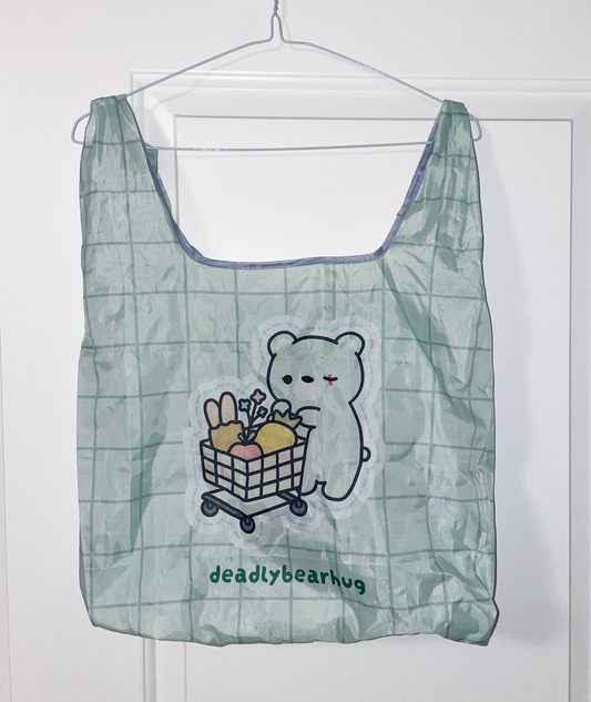 deadlybearhug grocery tote bag (foldable with attached pocket)