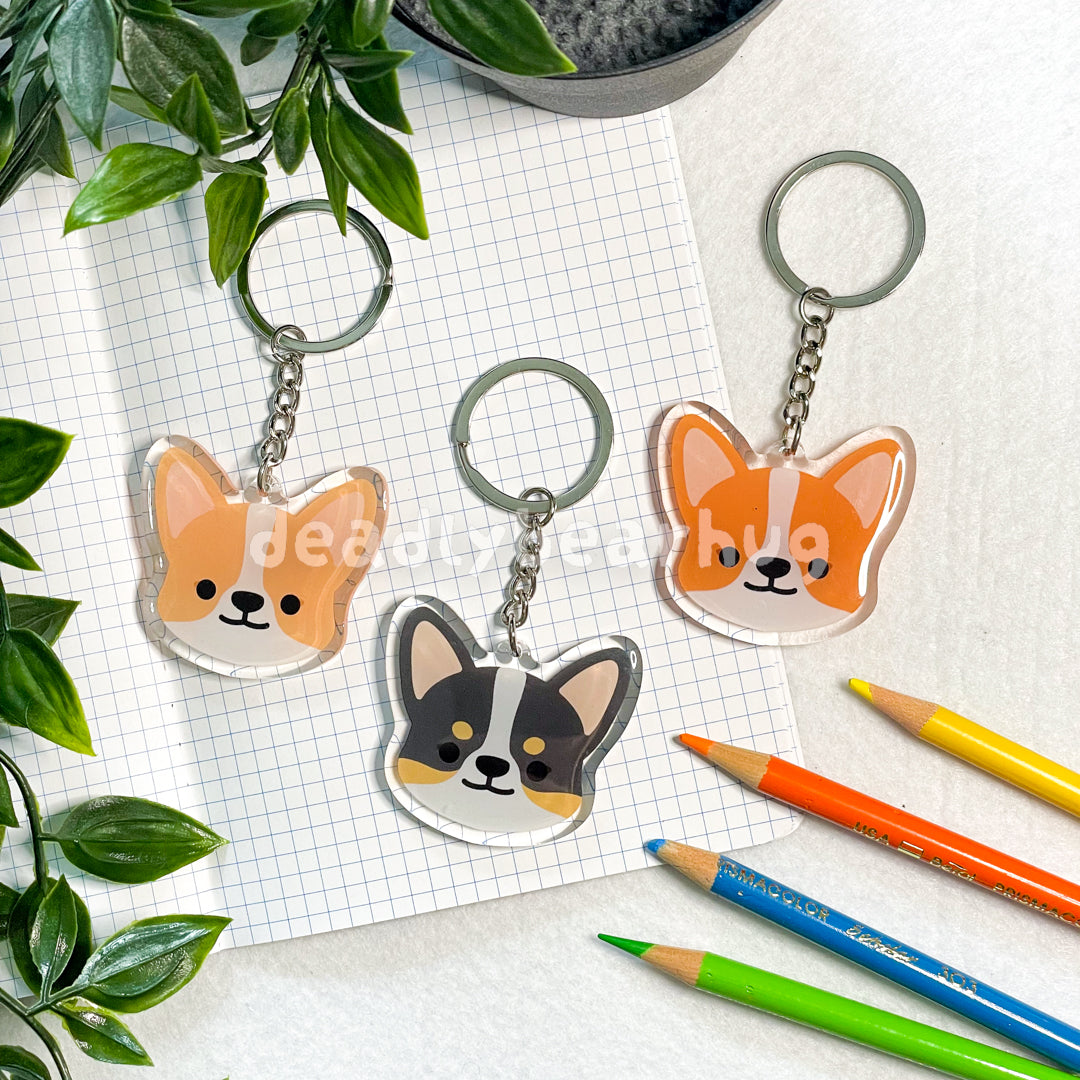 Corgi Dog Double-Sided Epoxy Acrylic Keychain / Fawn Red Tricolor Black