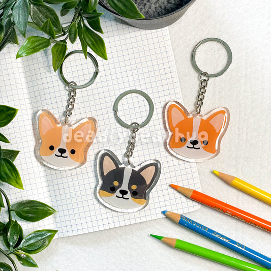 Corgi Dog Double-Sided Epoxy Acrylic Keychain / Fawn Red Tricolor Black