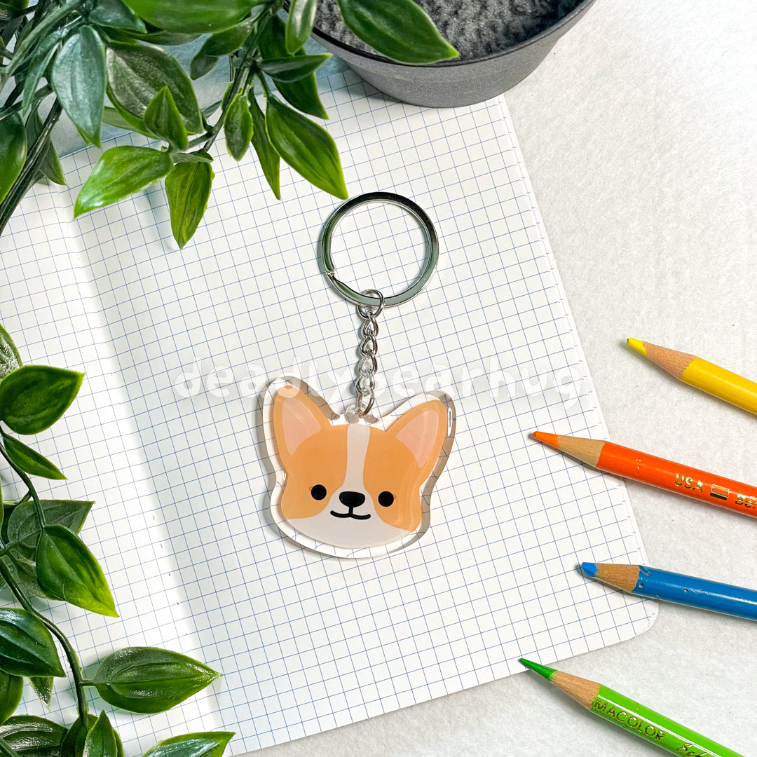 Corgi Dog Double-Sided Epoxy Acrylic Keychain / Fawn Red Tricolor Black