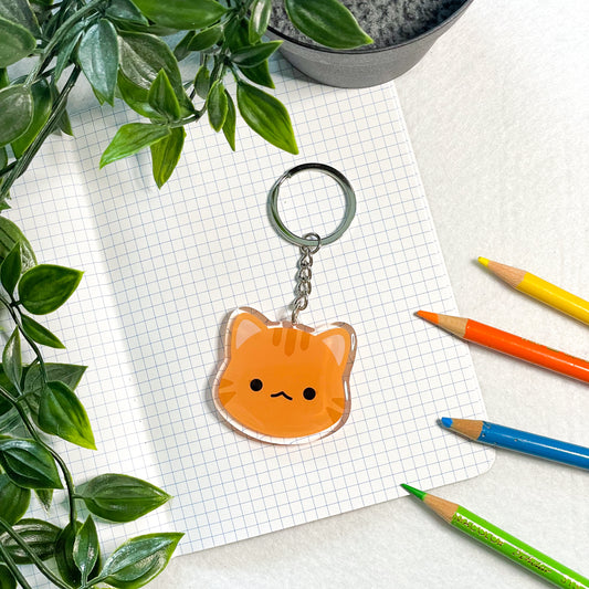 Tabby Cat Double-Sided Epoxy Acrylic Keychain / Orange Gray Brown White