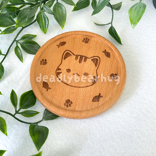 Tabby Cat Wooden Beech Coaster for Home