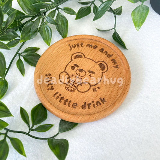 "Silly Little Drink" deadlybearhug Bear Wooden Beech Coaster for Home