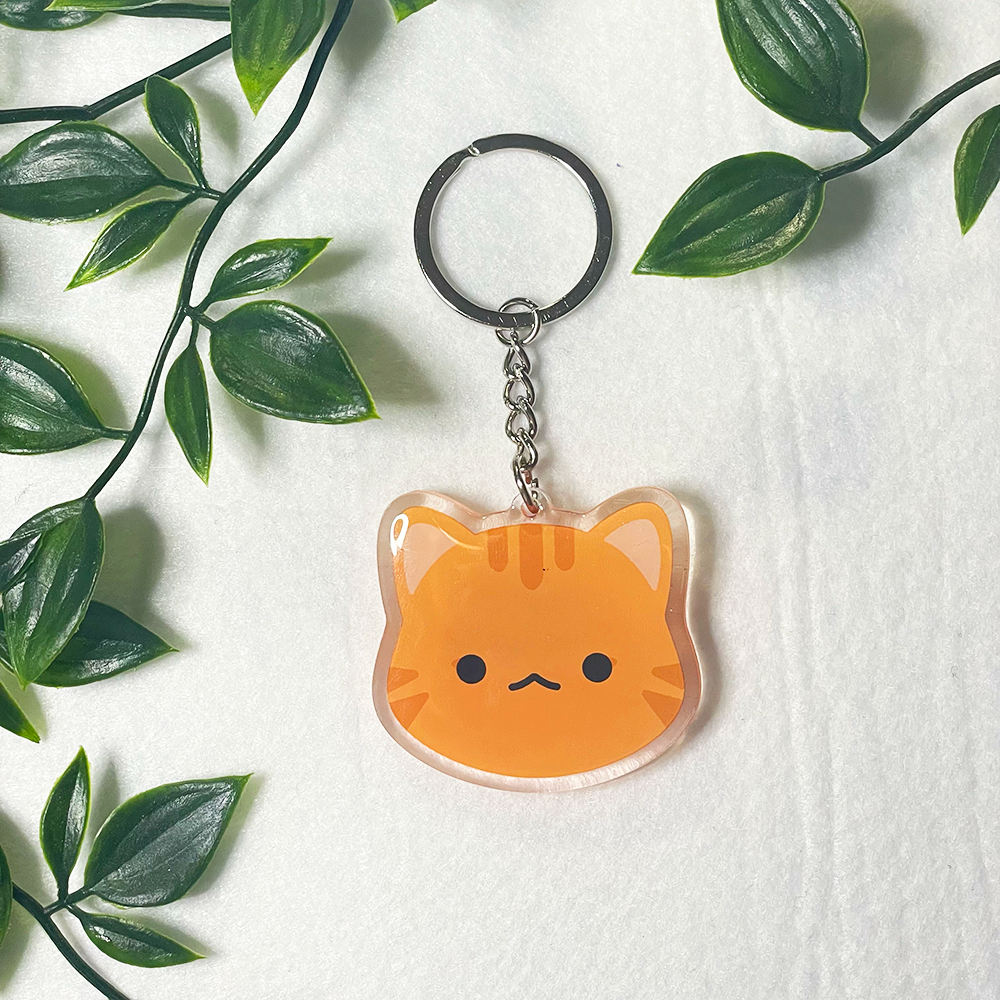 Tabby Cat Double-Sided Epoxy Acrylic Keychain / Orange Gray Brown White