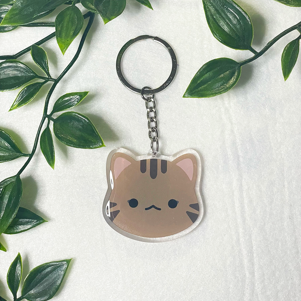 Tabby Cat Double-Sided Epoxy Acrylic Keychain / Orange Gray Brown White