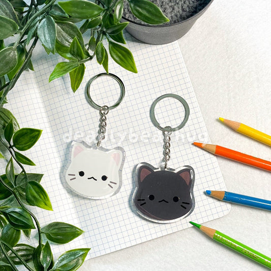 Cat Kitty Double-Sided Epoxy Acrylic Keychain / Black White Grey