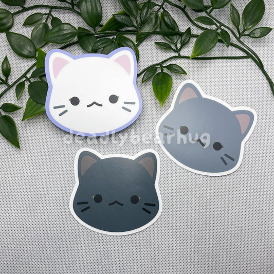 Black, Grey, White Cat Weatherproof Matte Vinyl Sticker Decal