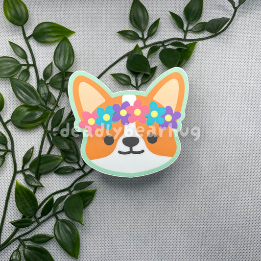 Flower Crown Red Corgi Dog Weatherproof Matte Vinyl Sticker Decal