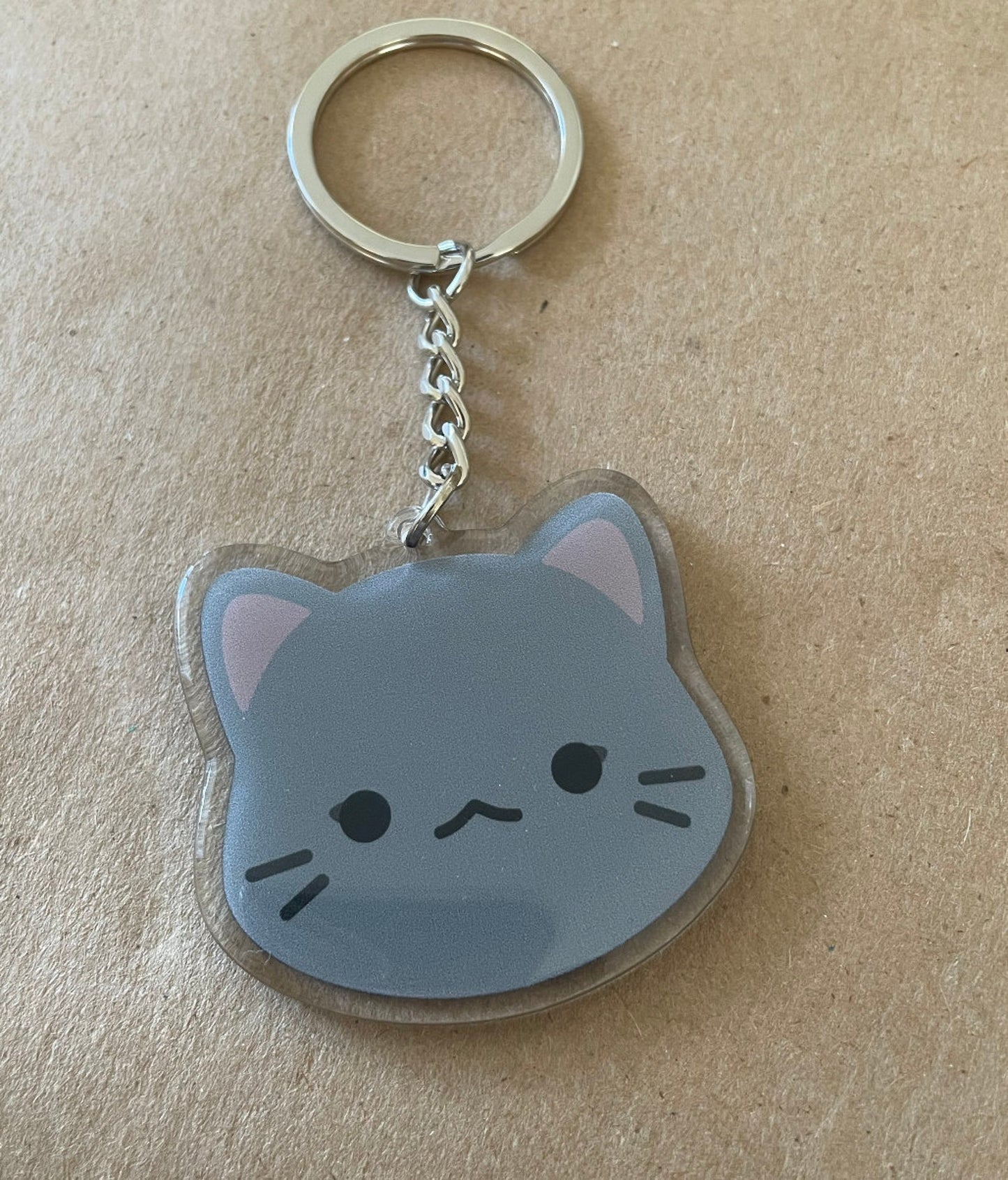 Cat Kitty Double-Sided Epoxy Acrylic Keychain / Black White Grey