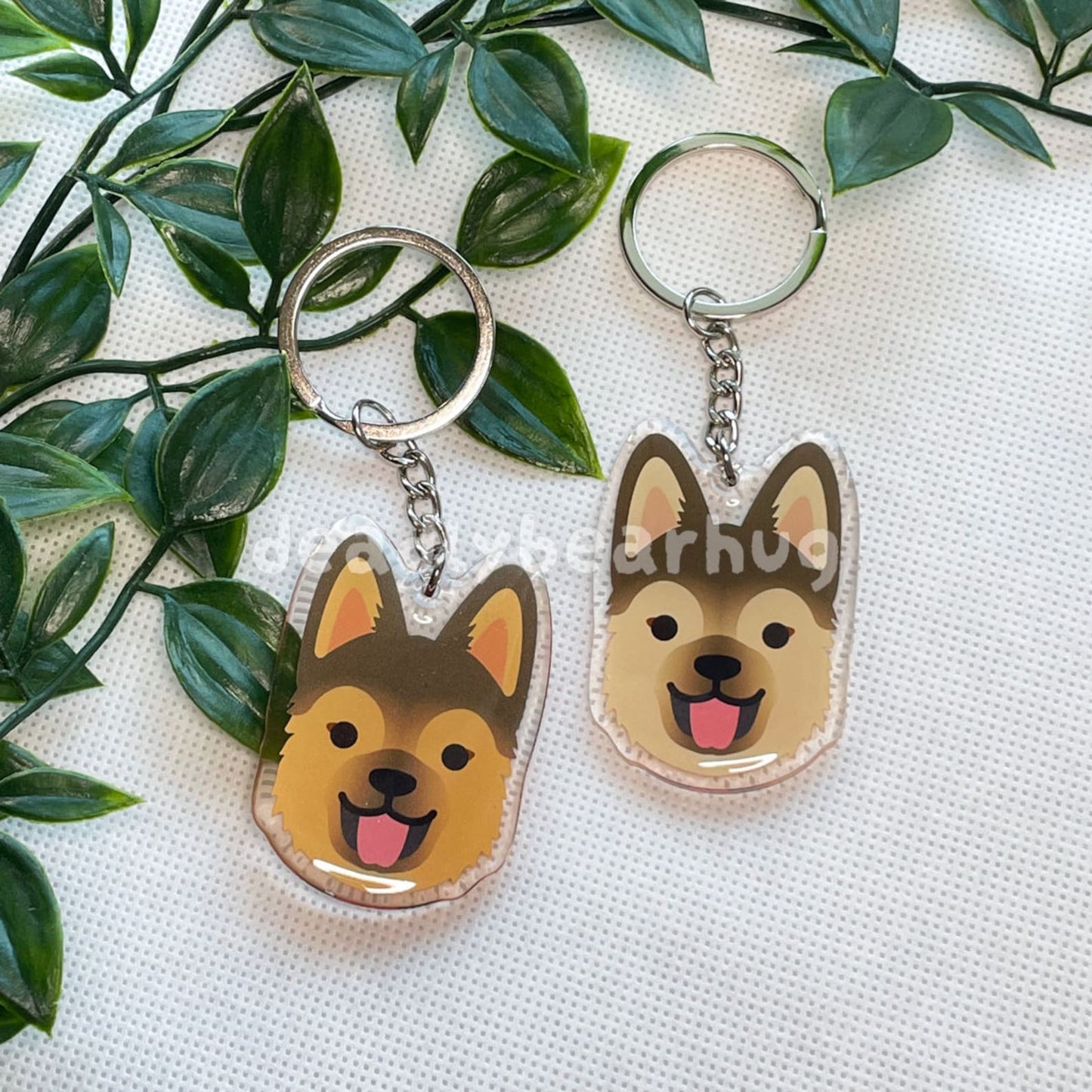 German Shepherd Dog Double-Sided Epoxy Acrylic Keychain / Black Red Tan