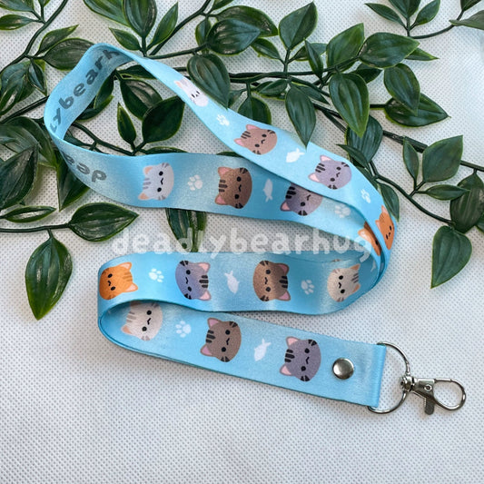 Tabby Cat Assorted Color Long Lanyard / Blue