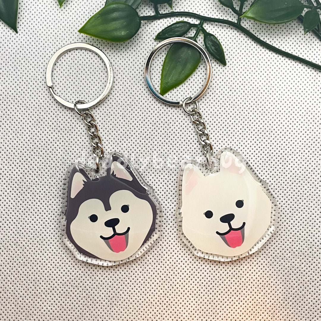 Siberian Husky Dog Double-Sided Epoxy Acrylic Keychain / Black Cream Brown White